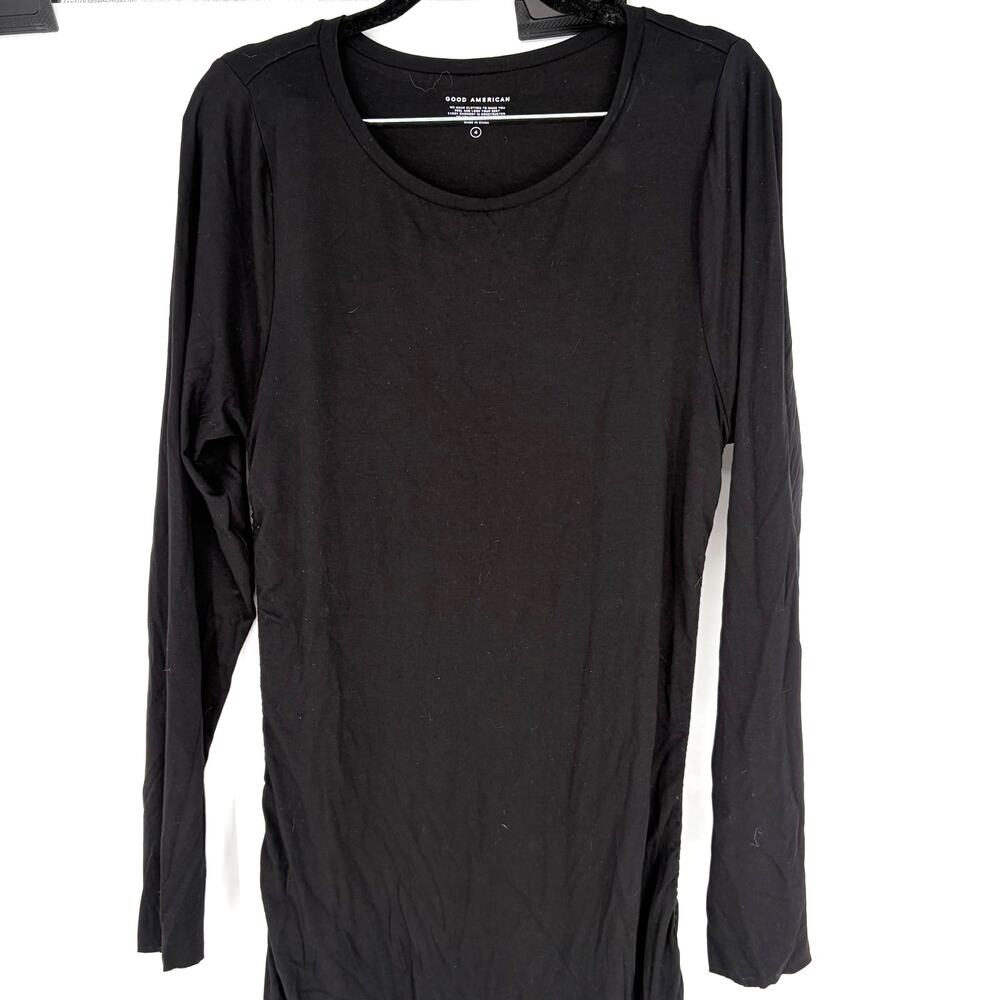 Good American Ruched Bodycon Midi Dress Black Long Sleeve Women's Size 4 XL - Picture 8 of 8
